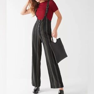 Urban Outfitters Billie Suspender Black Pinstripe Wide-Leg Jumpsuit Overall S